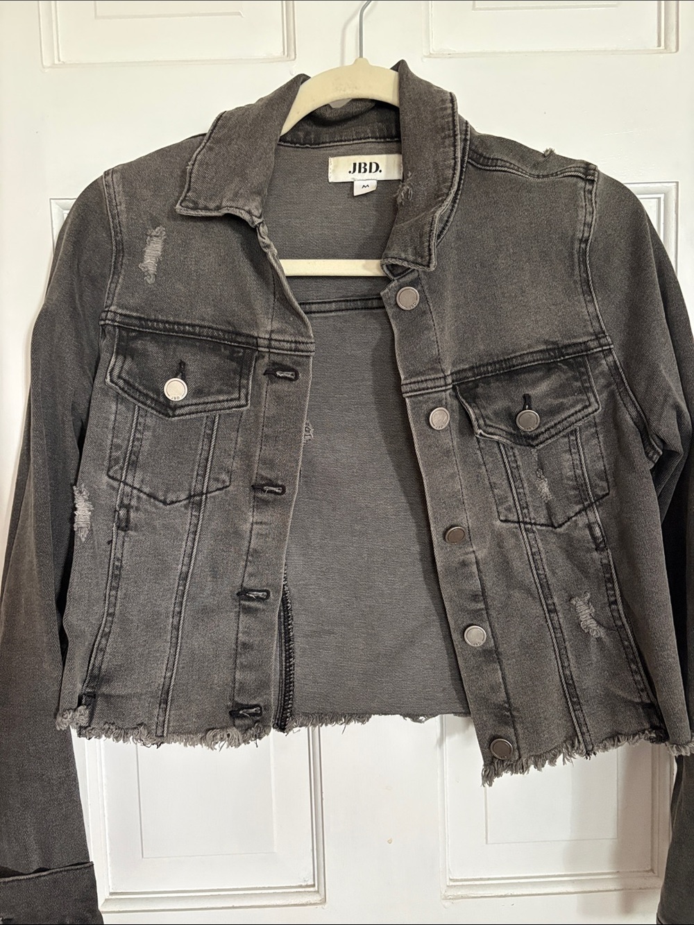 Women's Washed Charcoal Cropped Denim Jacket
